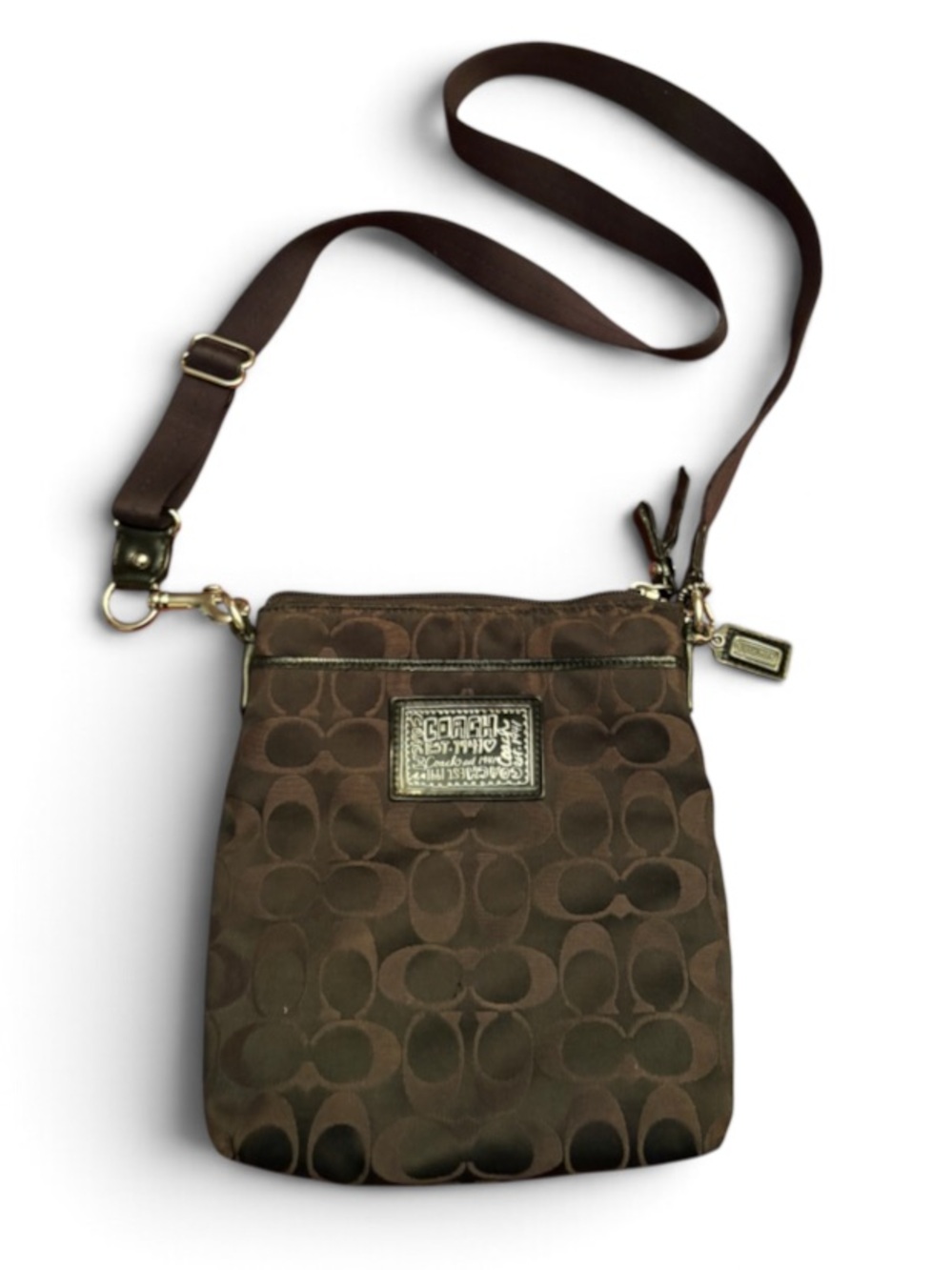 Coach Brown Signature Jacquard Crossbody Bag